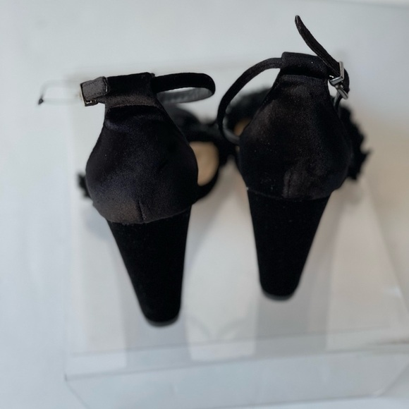 EXPRESS Womens Black Suede Platform Sandals Heels Formal Dress Rhinestone, Sz 9 - Picture 9 of 10